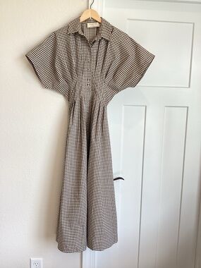 Exquise Tobie Studded Short-Sleeve Shirt Dress Anthropologie NEW XS Gingham